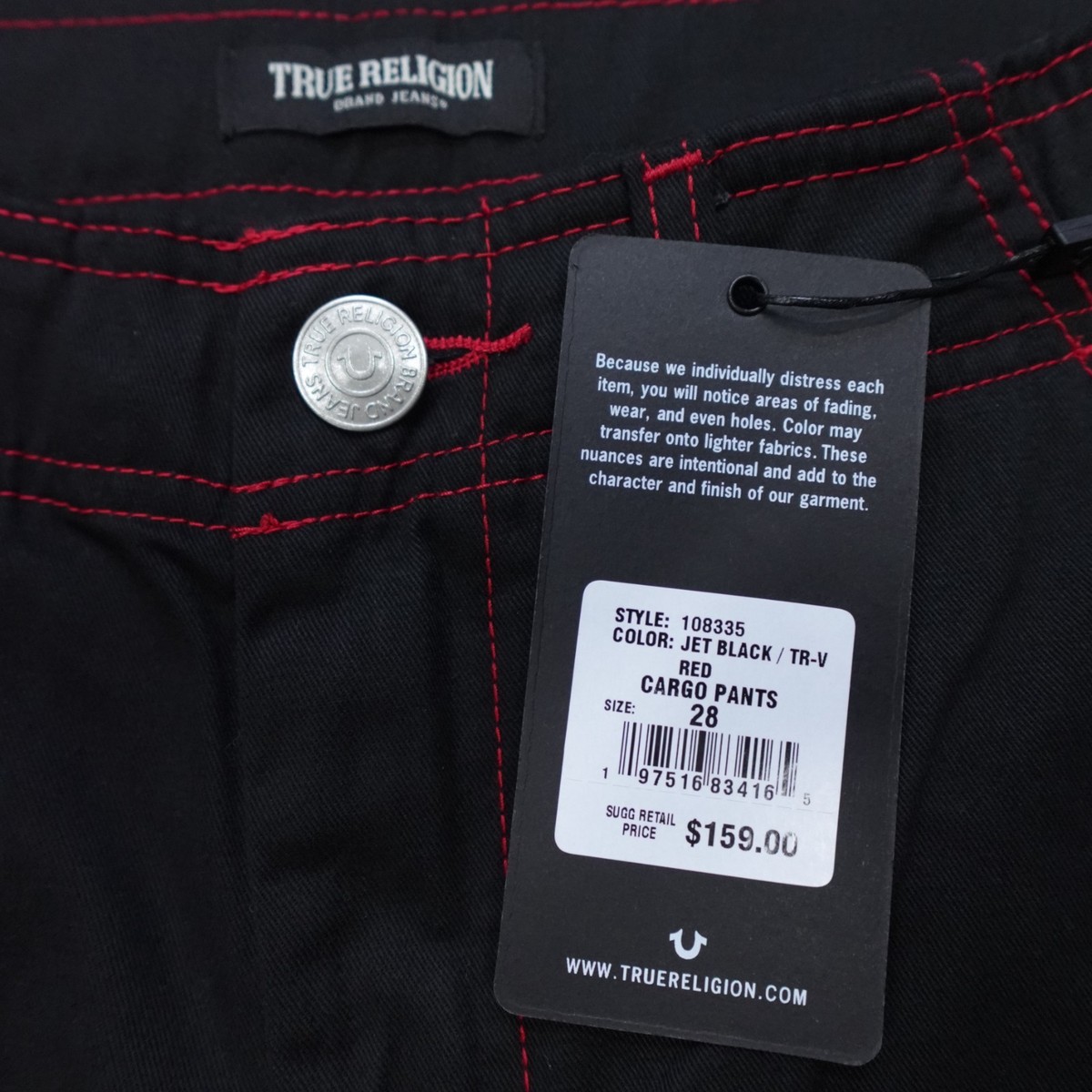 True Religion Jeans Cargo Pants Jet Black / TR-V Red Pockets