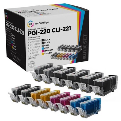 LD Compatible Canon 14PK: 4 PGI-220, 2 CLI221 B/C/M/Y/G + LD 4x6 Photo Paper
