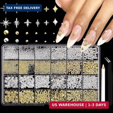 3D Star Nail Charms, Gold & Silver Multi-Shap...