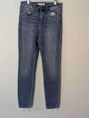 Flying Monkey Women s Blue Skinny Jeans High Rise Distressed Hem Waist 14 ...