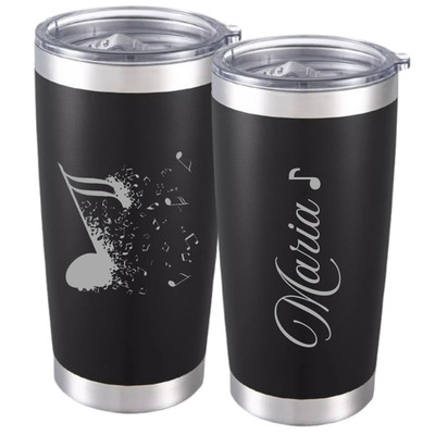 Musician s Personalized Tumbler   20oz Engraved Name & Notes Theme Travel Mug