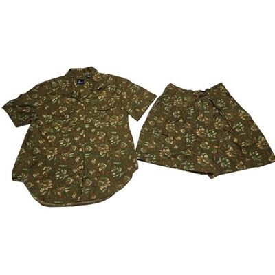 Tropical Floral Cotton Shirt & Shorts Set Lizsport Women's S Olive Green