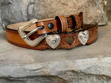 Nocona Western Tooled Leather Heart Concho Belt Brown Genuine Leather Sz 32 VTG