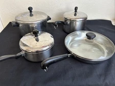 Vintage Farberware / Revere 8 Pc Aluminum Pots, Frying Pan & Lids Made USA