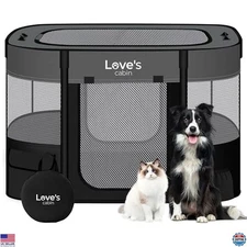 Love's Cabin Small Grey Pet Playpen - Portable Indoor/Outdoor Dog Tent & Kennel