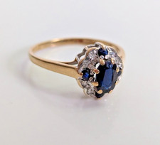 9ct Yellow God Ring Sapphire and Diamond Stones Solid Band Hallmark UK Size M