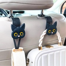MaPctSy Car Seat Headrest Hooks, 2 Pack Black Cute Cartoon Cat Hook