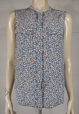Equipment Femme blue floral sleeveless button front shirt blouse ladies Small