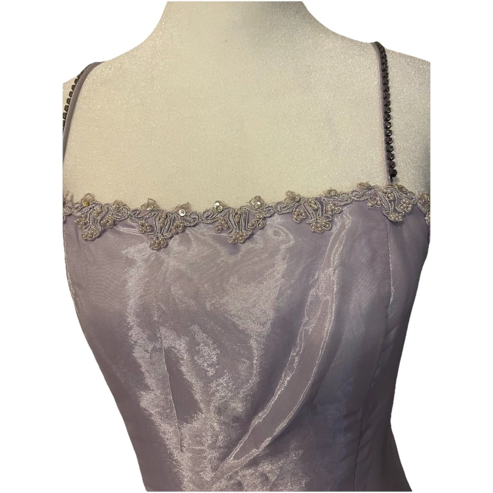 VTG 90’s Y2K Betsy Adam Lavender Fairy Prom Jeweled Spaghetti Strap Gown 10 - Image 3 of 4