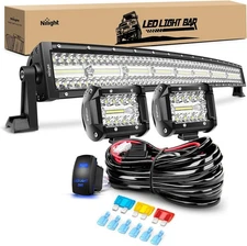 Nilight 33Inch LED Light Bar 2Pcs 4Inch 60W Spot Flood Lights with 14AWG 3 Leads