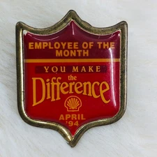 Vtg April 1994 Shell Oil & Gas Employee of the Month Service Award Lapel Pin