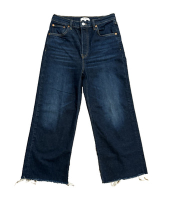RE/DONE High Rise Wide Leg Jeans 28 Dark Wash Button Fly Frayed Hem NWOT