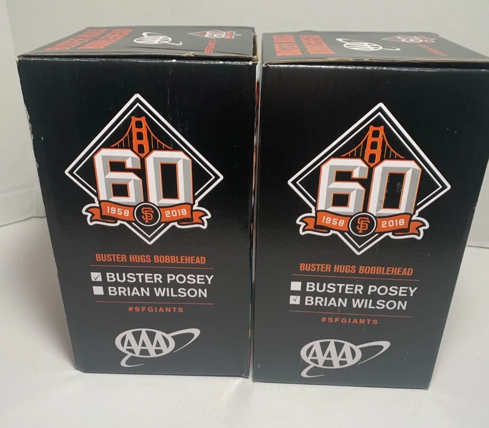 2018 旧金山 SF 巨人 BUSTER POSEY & BRIAN Wilson 2 摇头公仔套装 - 全新! — 第 2/4 张图片