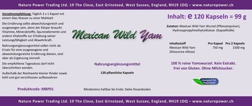 Nature Power Mexican Wild Yam Kapseln - 120 pflanzliche Kapseln = 99 g - Bild 2 von 2