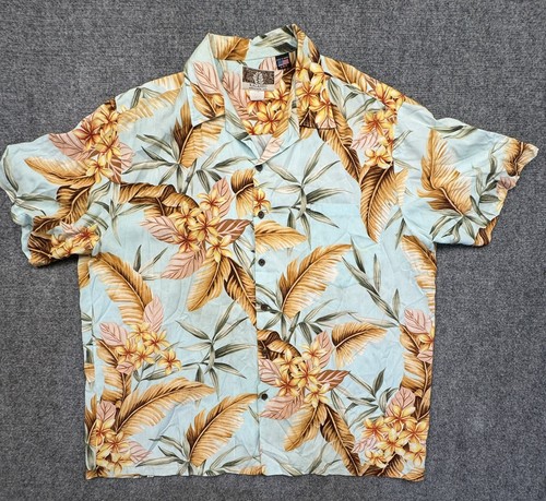 Kalaheo Mens XL Blue Short Sleeve Button Up Floral Hawaiian Rayon Camp Shirt