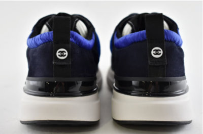 Chanel 21K Blue Suede White CC Logo Lace Up Tie Flat Runner