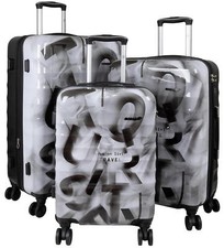 Hartschale Reise Koffer Print Motiv Einzeln Set Gepäck Revona Schwarz mit Grau
