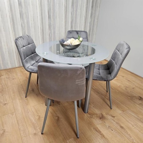 Set Tavolo da Pranzo Rotondo in Vetro con 4 Sedie Grigio Cucina Moderna Camera - Foto 2 di 12