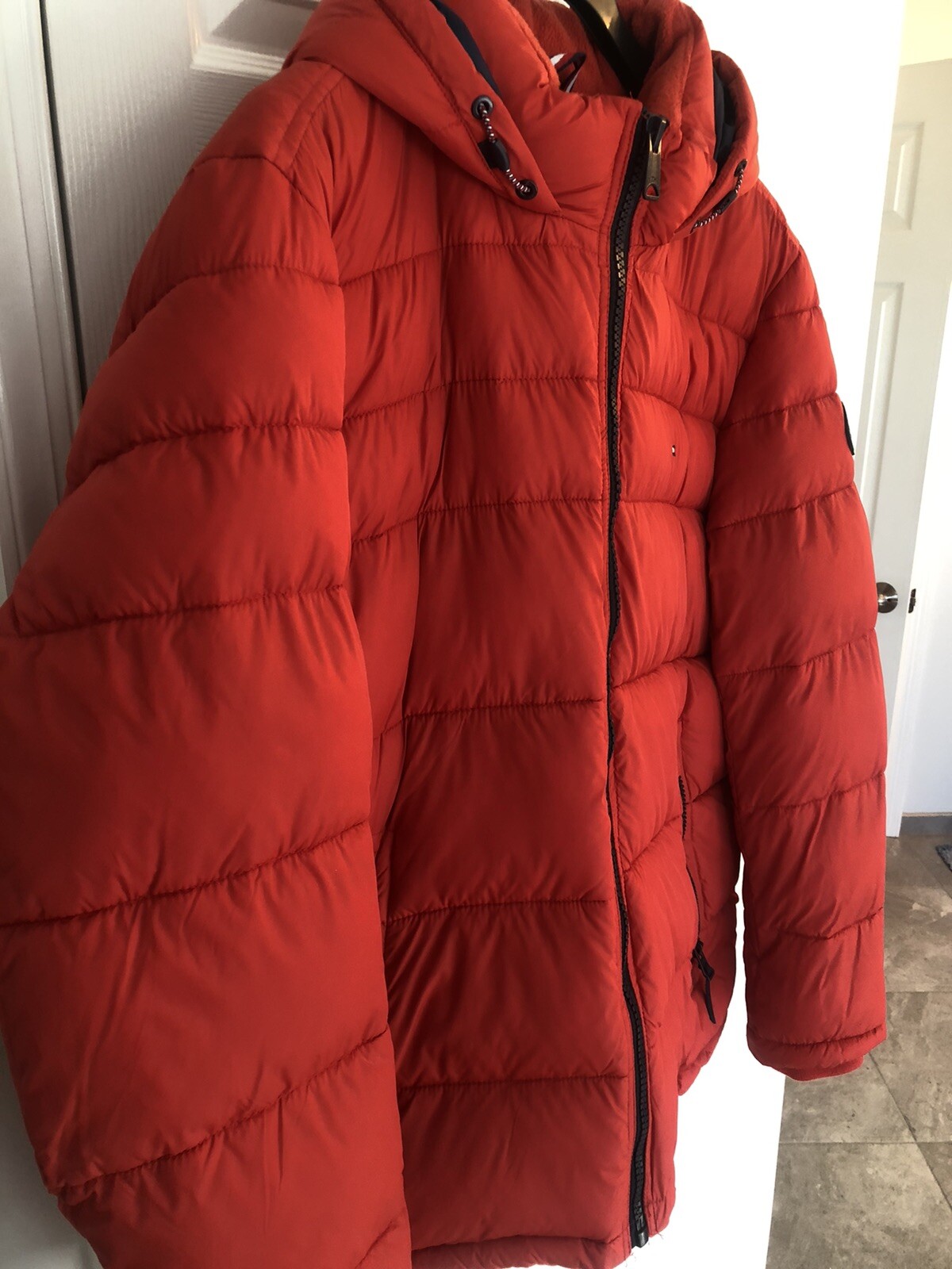 tommy hilfiger red bubble jacket
