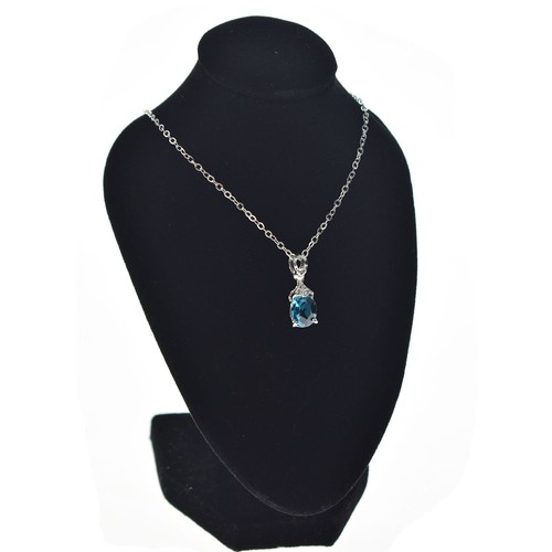 Vintage gemstone natural aquamarine silver chain pendant necklace - Picture 2 of 6