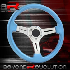 3 Spoke 350mm Sky Blue Universal Steel Steering Wheel Drift Polish Streak