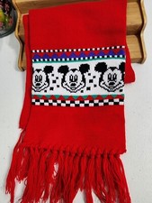 Disney Mickey For Kid's Stuff Red Fringed Winter Scarf Mickey Mouse Face 45"