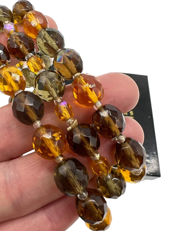 Juego de 3 Pulseras Elásticas Joan Rivers Ámbar Marrón y Verde Cristal Iridiscente Foto 4 de 4