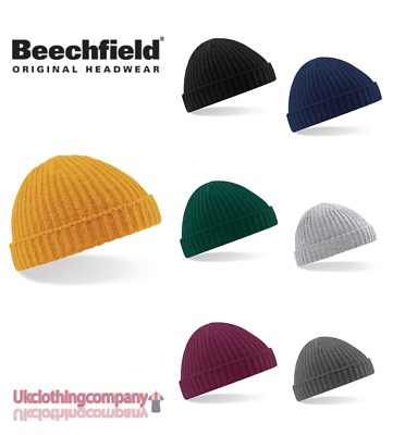 Beechfield Unisex Chunky Knit Beanie Winter Hat trawler fisherman retro hipster