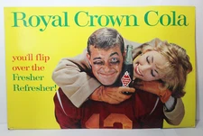 1960s OLD VINTAGE ROYAL CROWN RC COLA SODA SIGN CARDBOARD SIGN FOOTBALL PLAYER