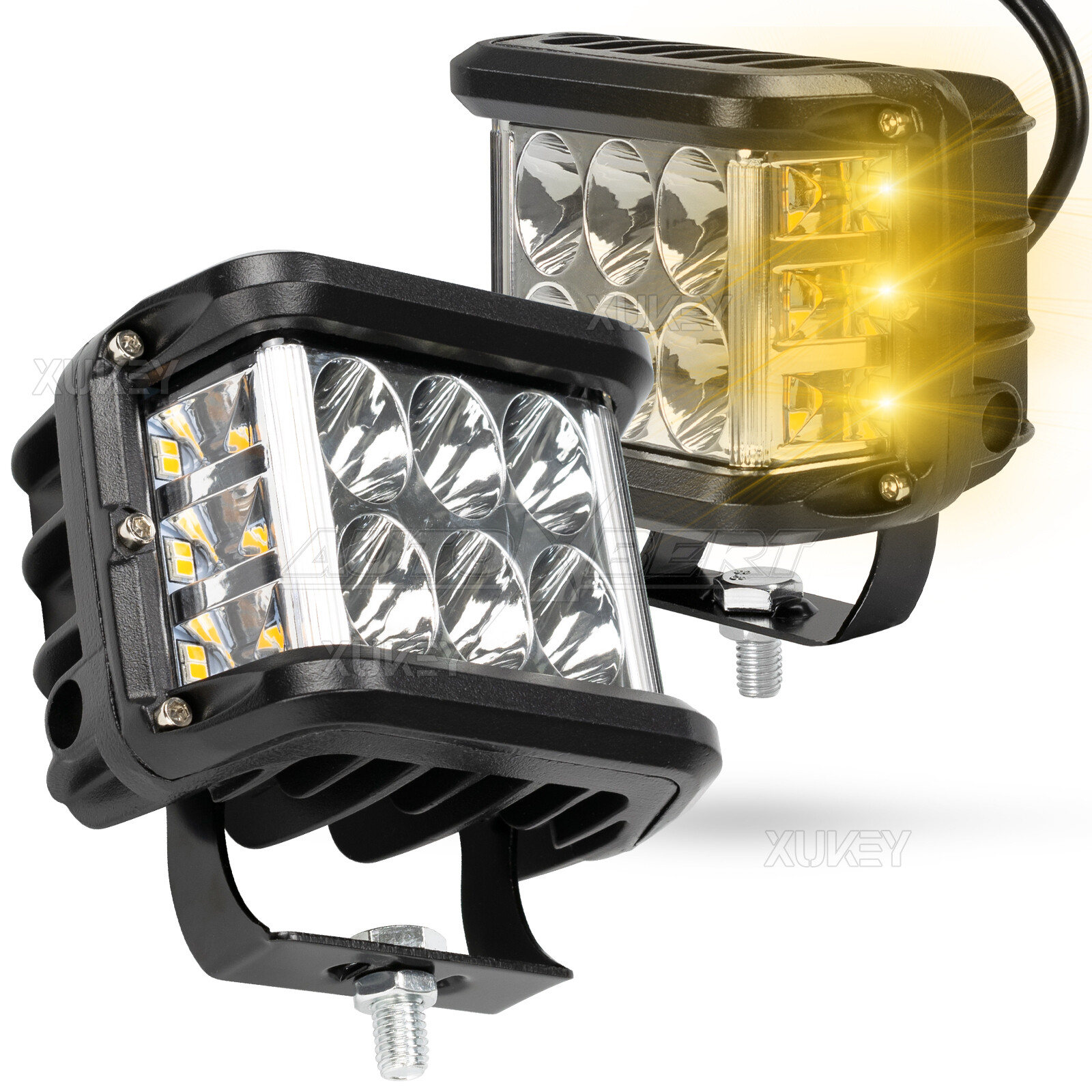 White Yellow Side Shooter Work Light Bar Pods 4 INCH Orange Strobe Warning 2X