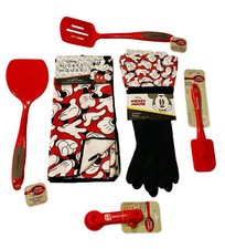 Disney Minnie Mouse Kitchen GLOVES, Microfiber TOWELS  UTENSILS Gift Set - RED