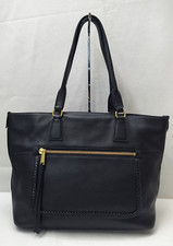Cole Haan Black Leather Double Handles Zipper Large Tote Bag