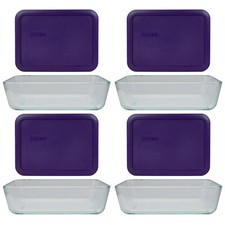 Pyrex 4 7210 3-cup Glass Dishes  4 7210-PC Plum Purple Lids