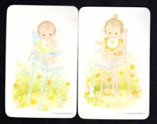 Vintage Swap Cards - Baby Girl & Boy in High Chair Pair  (BLANK BACKS)