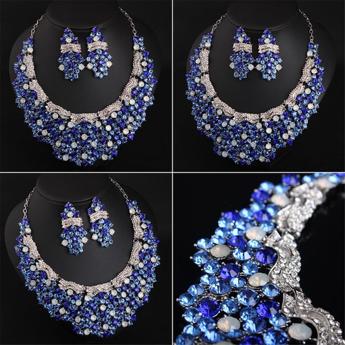 Crystal Necklace Earrings Luxury Women Jewelry Set PartyAccessory Fashion Gifts - Picture 9 of 18