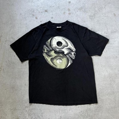 Vintage 90s Trevco TOOL Skull Yin Yang Alien Black Grunge RARE T-Shirt