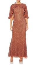 Mac Duggal Beaded Mesh High Neck Ruffle Cape Gown Dress Size 10