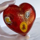 Murano Art Glass Red Heart Paperweight Gold Aventurine Millefiori Italy