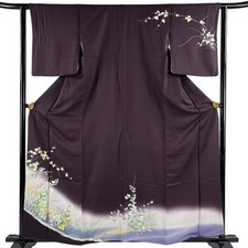 JAPANESE KIMONO HOMONGI Dark Purple 160.5cm 5 ft 3 in PURE SILK AA9383