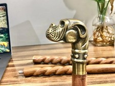 Bastone da passeggio in legno 37" con manico toro cane in ottone - canna mobilità unisex