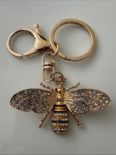 Gold Crystal  Black Bee Keychain Bag Charm Sparkle Bling Bumblebee NEW