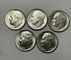Lot Of 5 Roosevelt Silver Dimes 1954-P, 2/1955-D, 2/1959-D 10C Coins UNC