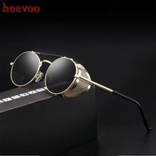 Retro Gothic Steampunk Sunglasses Black, Gold Polarized Metal Frame Glasses
