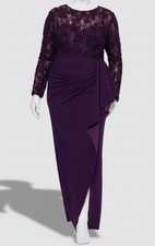 Xscape Women's Purple Lace Bodice Crew-Neck Ruffled Skirt Gown Plus Sz 16W