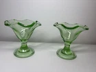 Vtg Green Uranium Glass Sherbet Dessert Cups Pair Vaseline Depression Glows 3"
