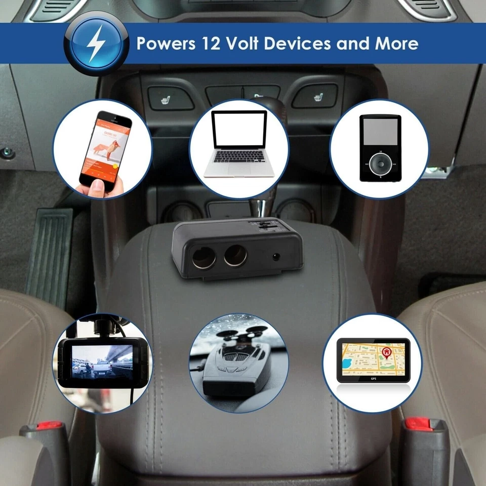 Plug In 1 TO 2 Cigarette Lighter Multiplier & Adjustable AC Voltage Transformer - Image 3 of 4