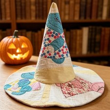 Quilted Witch Hat,Halloween Wizard Hat,Gothic Cosplay Costume Accessory,Wide Bri