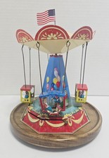 VTG Tin Toy Carousel Box By Josef Wagner W/ American Flag 9x6 In From Germany