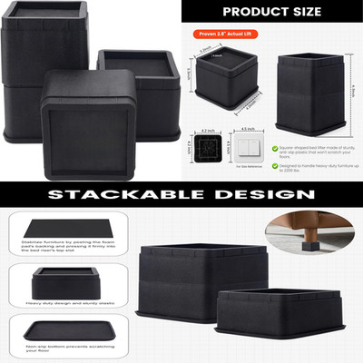 Adjustable Bed Risers 3 or 6 Inch - Heavy Duty Furniture Lifter Set of 4, Suppor