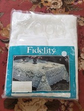 Vintage Fidelity Quaker Lace Darby White Oblong 60x104 Tablecloth New 9 Pc Set